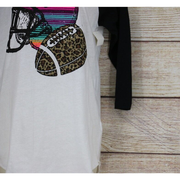 Crazy Train Womens Size Small 3/4 Sleeve Crew Neck Shirt Football White Neon - Picture 3 of 6